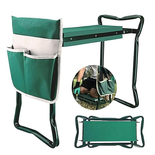 BDL Garden Kneeler Seat with Upgraded Thicken Kneeling Pad and 1 Large Tool Pouch, Foldable Stool 330lb Capacity-Protects Your K