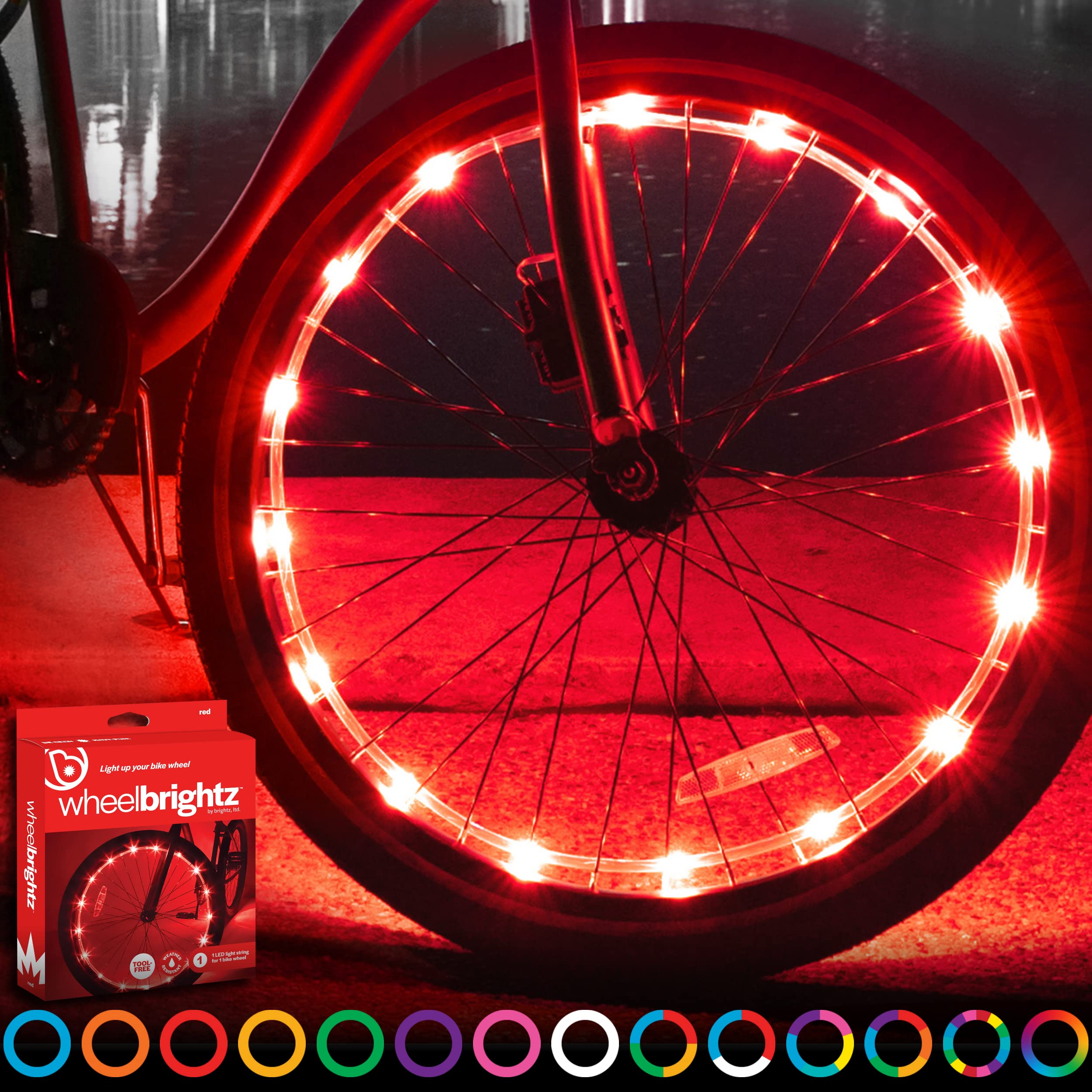 Brightz WheelBrightz LED Bike Wheel Light, Red - Pack of 1 Tire Light - Bike Wheel Lights Front and Back for Night Riding - Batt