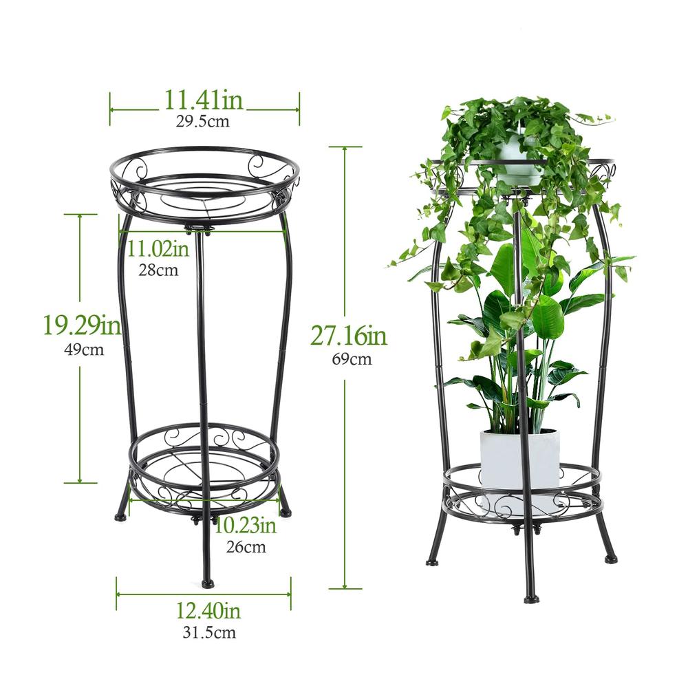 Kavlium 2-Pack Plant Stand Indoor Outdoor,Tall Black Metal Rustproof Stable Plant Stands,2 Tier 27.1 inch Multiple Plant Rack fo