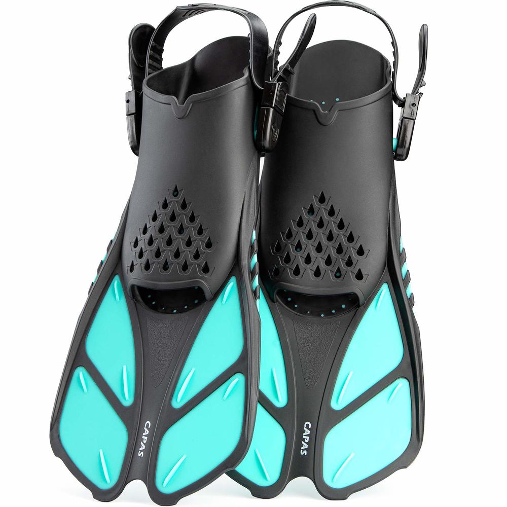 CAPAS Swim Fins, Snorkel Fins with Travel Size Short Fins for Snorkeling Diving Adjustable Open Heel Flippers for Men Women Yout
