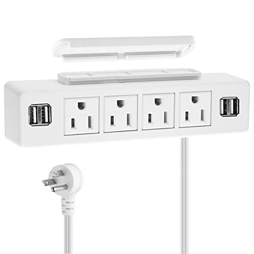 vilong White Under Desk Power Strip, Adhesive Wall Mount Power Strip with USB,Desktop Power Outlets, Removable Mount Multi-Outlets with