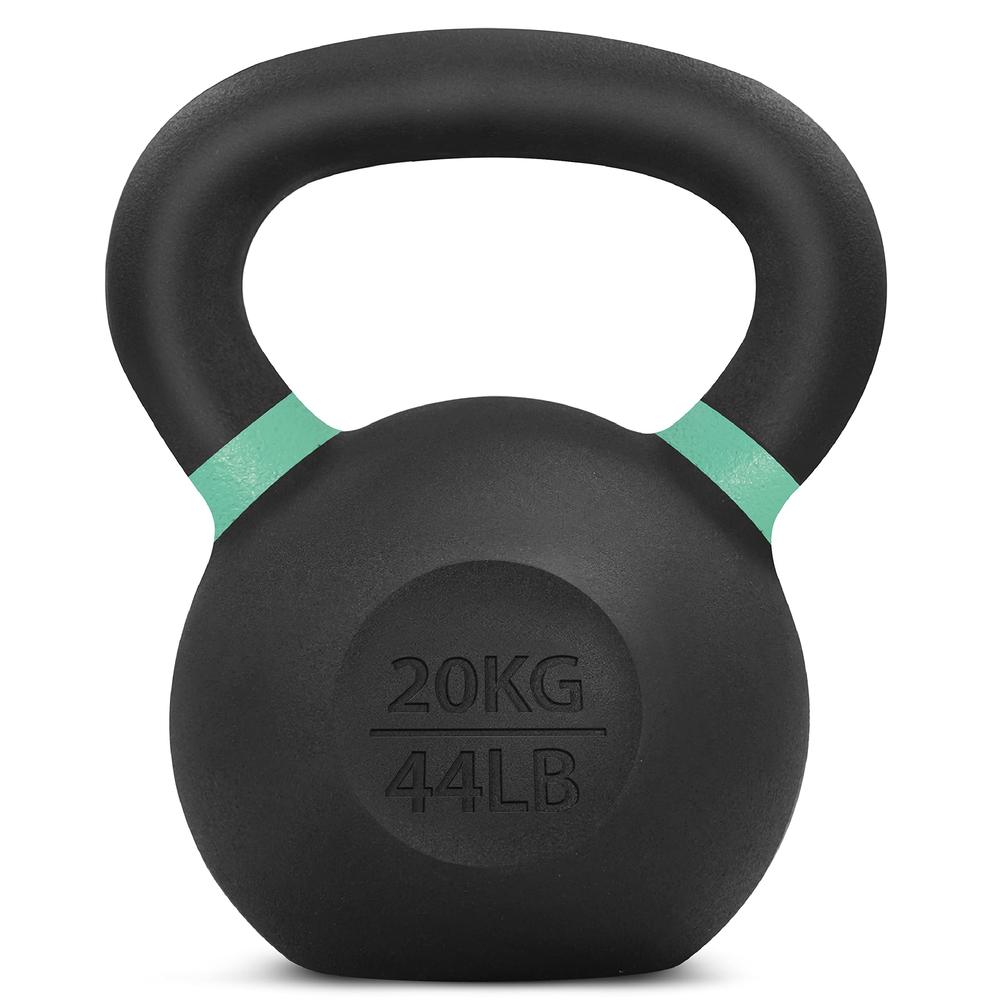 Yes4All Color Code Cast Iron Powder Coated Kettlebell with Large Handle & Flat Base, H - Green - 20 KG / 44 LB