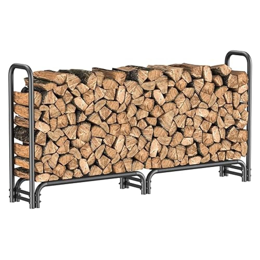 Mr IRONSTONE 8ft Firewood Rack outdoor with Mesh Base, For Store Logs of Various Size, Fireplace Wood Storage indoor for Courtya