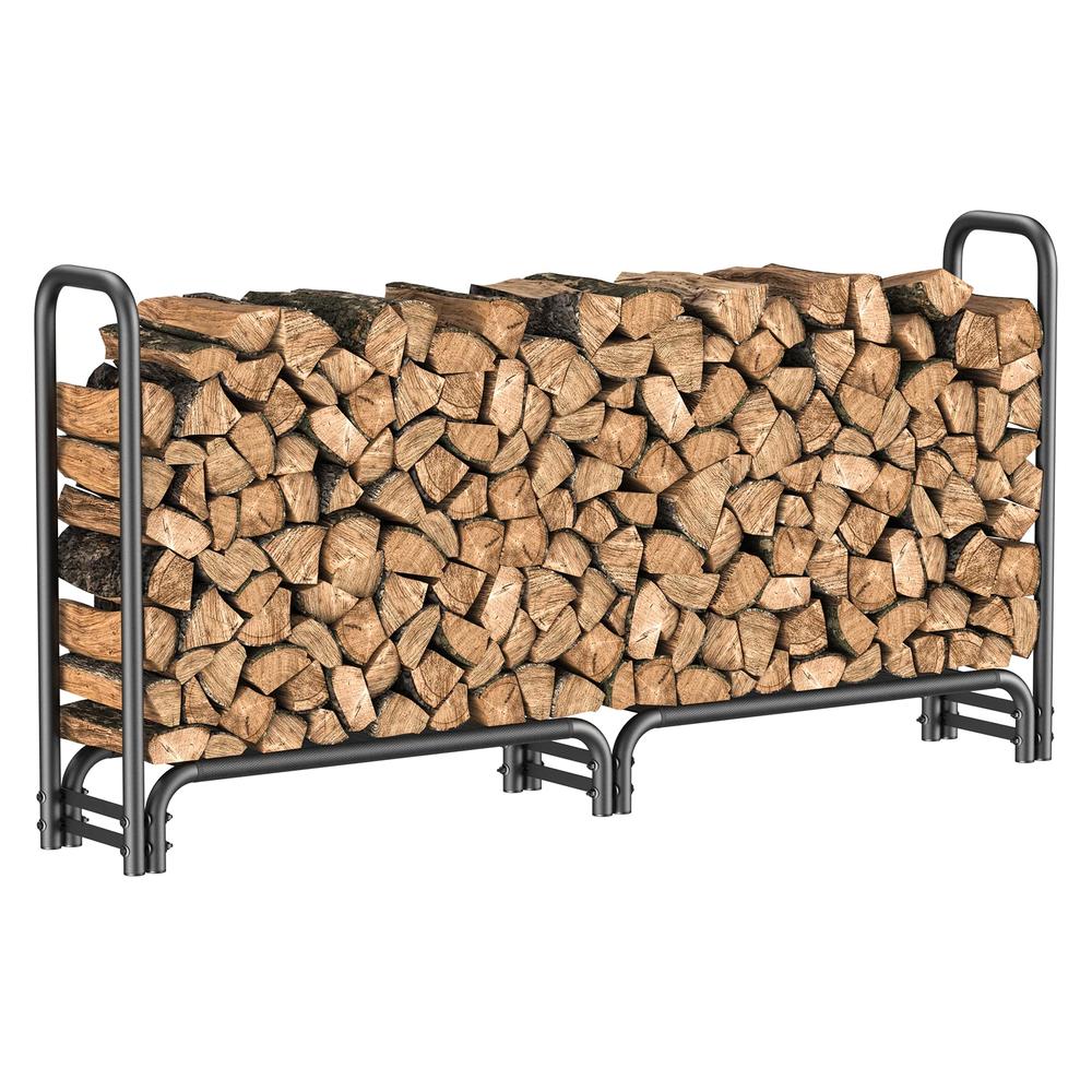 Mr IRONSTONE 8ft Firewood Rack outdoor with Mesh Base, For Store Logs of Various Size, Fireplace Wood Storage indoor for Courtya