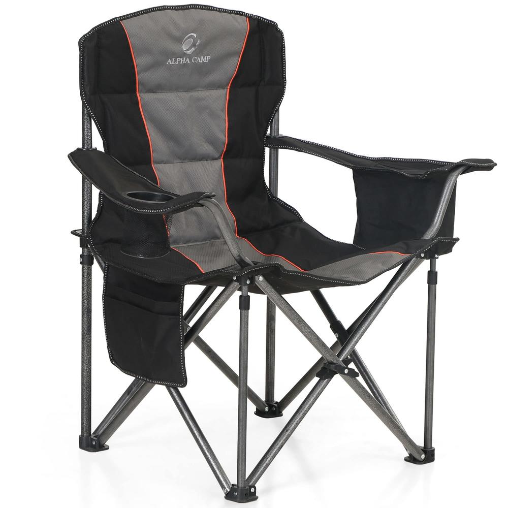 LET'S CAMP Folding Camping Chair Oversized Heavy Duty Padded Outdoor Chair with Cup Holder Storage and Cooler Bag, 450 LBS Weigh
