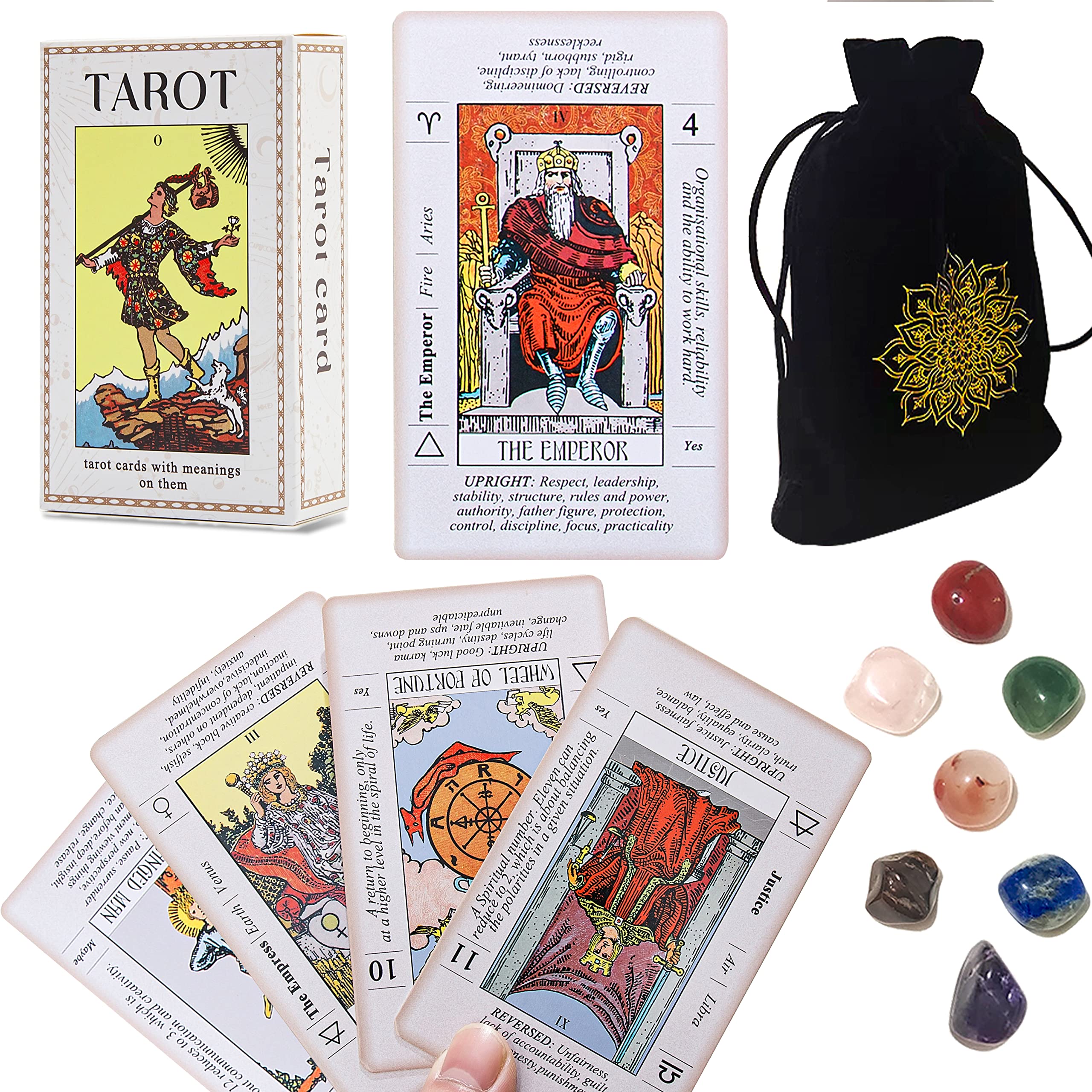 Sincerez Tarot Cards Deck for Beginners with Meanings On Them,Tarot Card with Guidebook (White Set with Crystals)