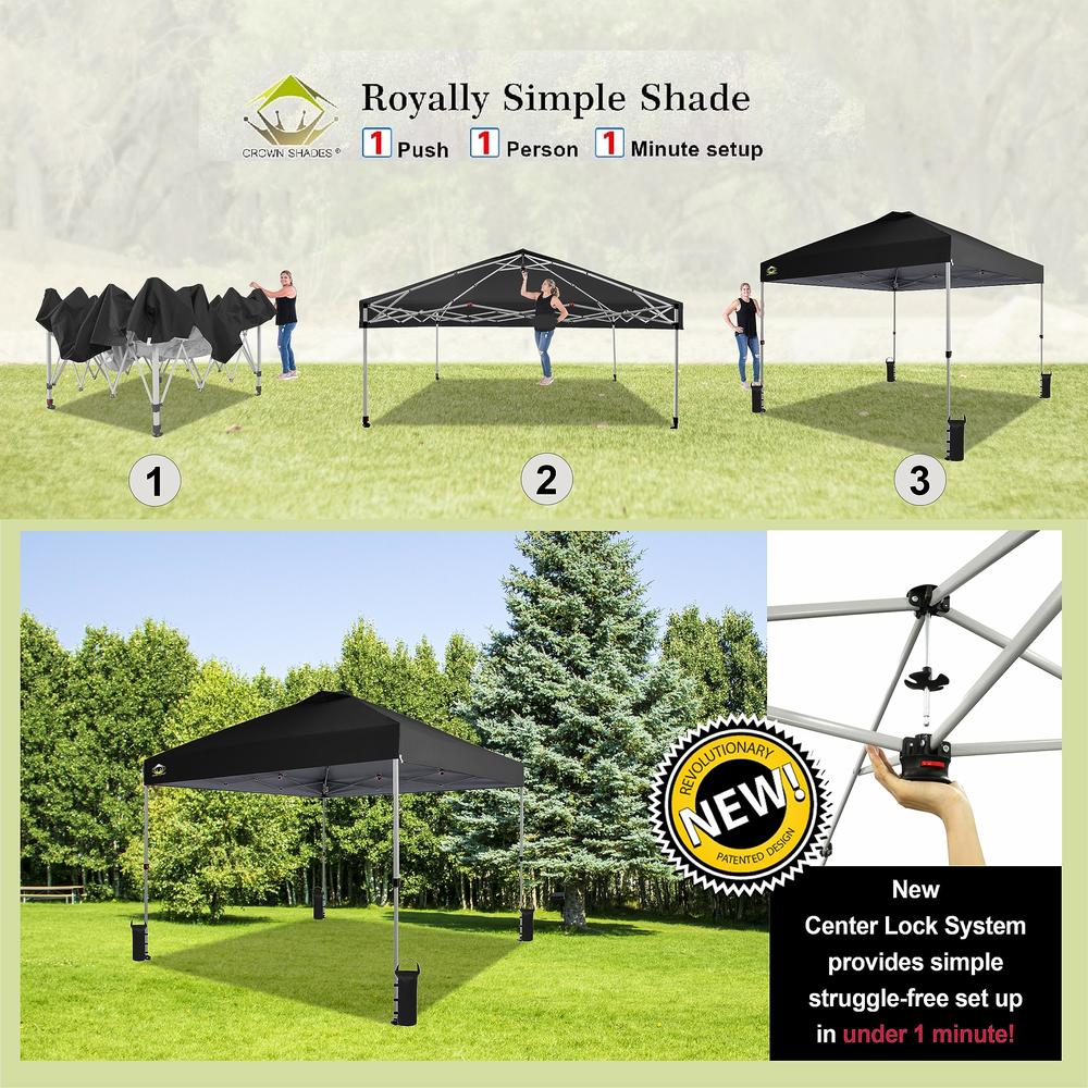 Crown Shades 10x10 Pop up Canopy Outside Canopy, Patented One Push Tent Canopy with Wheeled Carry Bag, Bonus 8 Stakes and 4 Rope