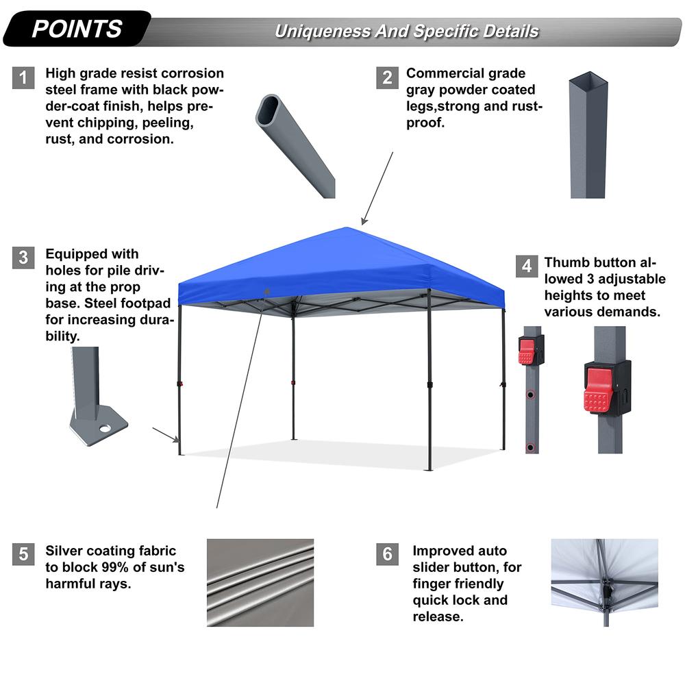 ABCCANOPY Durable Easy Pop up Canopy Tent 10x10, Royal Blue