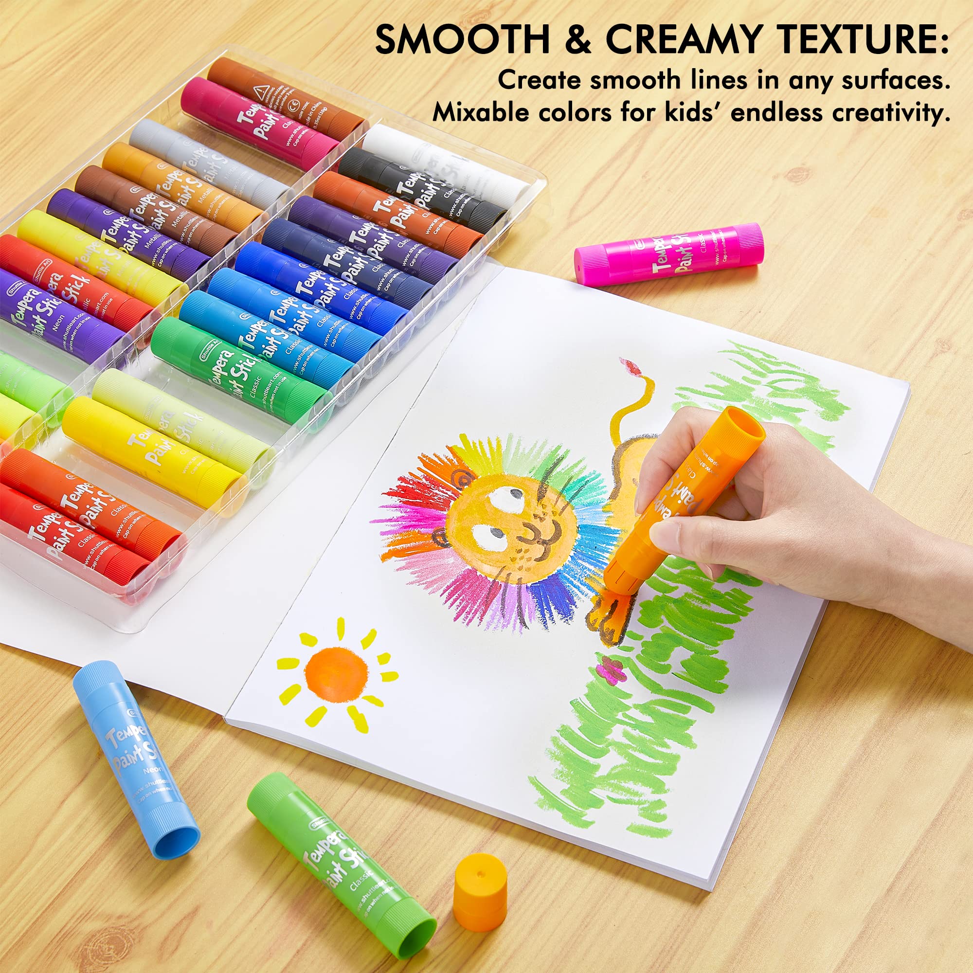 Shuttle Art Tempera Paint Sticks, 32 Colors Solid Tempera Paint for Kids,  Super Quick Drying, Works