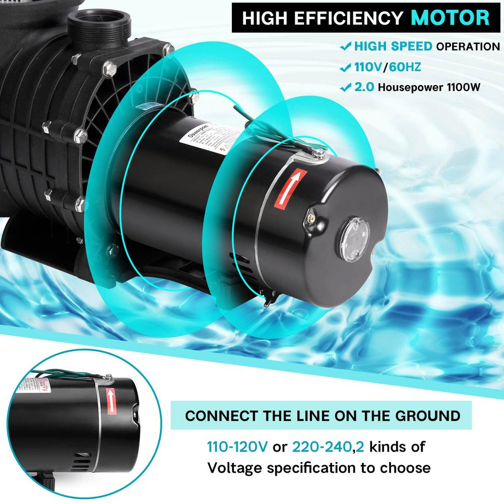 Oswerpon Pool Pump Above Ground/Inground, 2 HP 6800GPH Powerful Selfpriming Pool Pumps for 15,000-31,000 Gallons Pools, Dual Vol