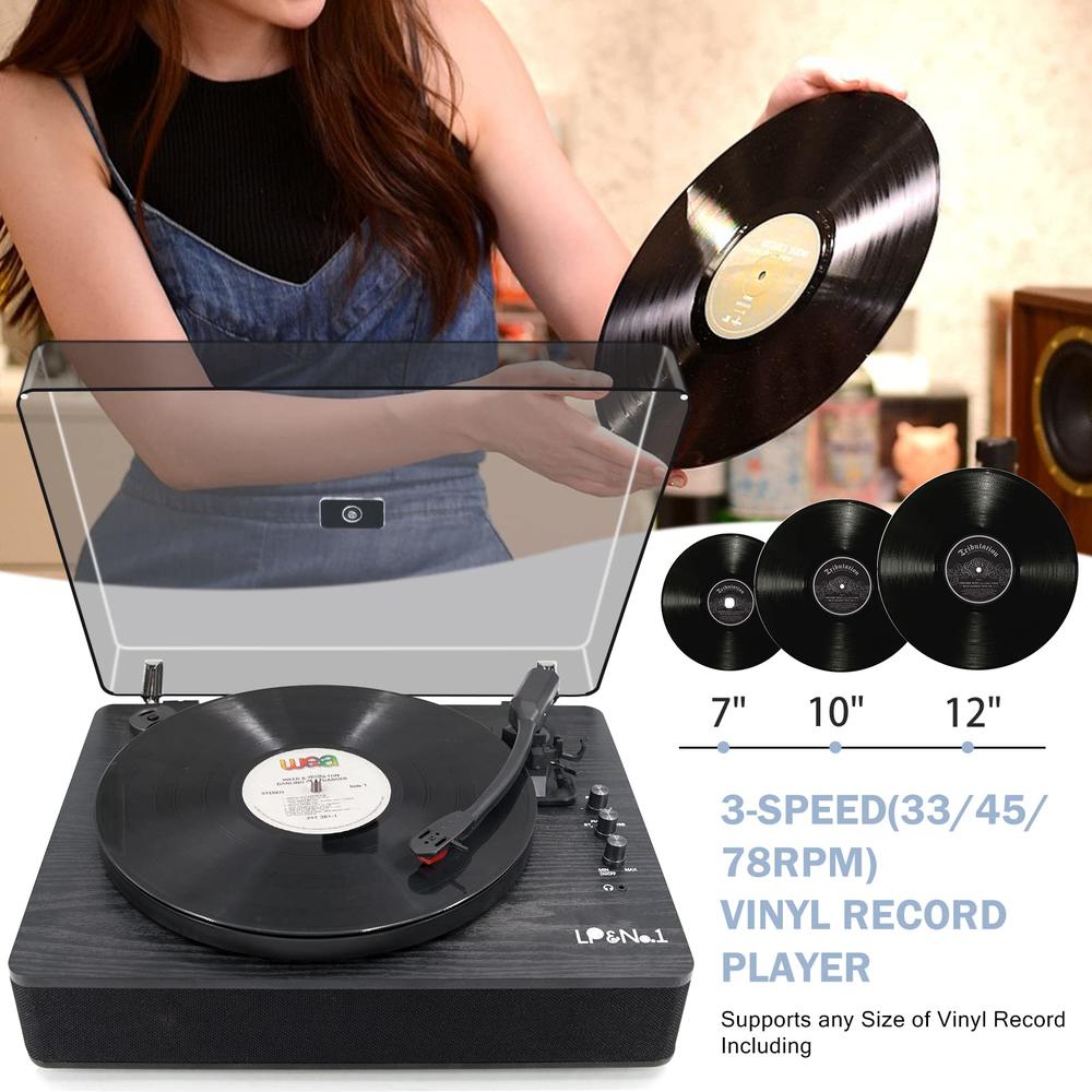 Lp Music Machine LP&No.1 Bluetooth Record Player with Stereo Speakers, 3-Speed Belt ...