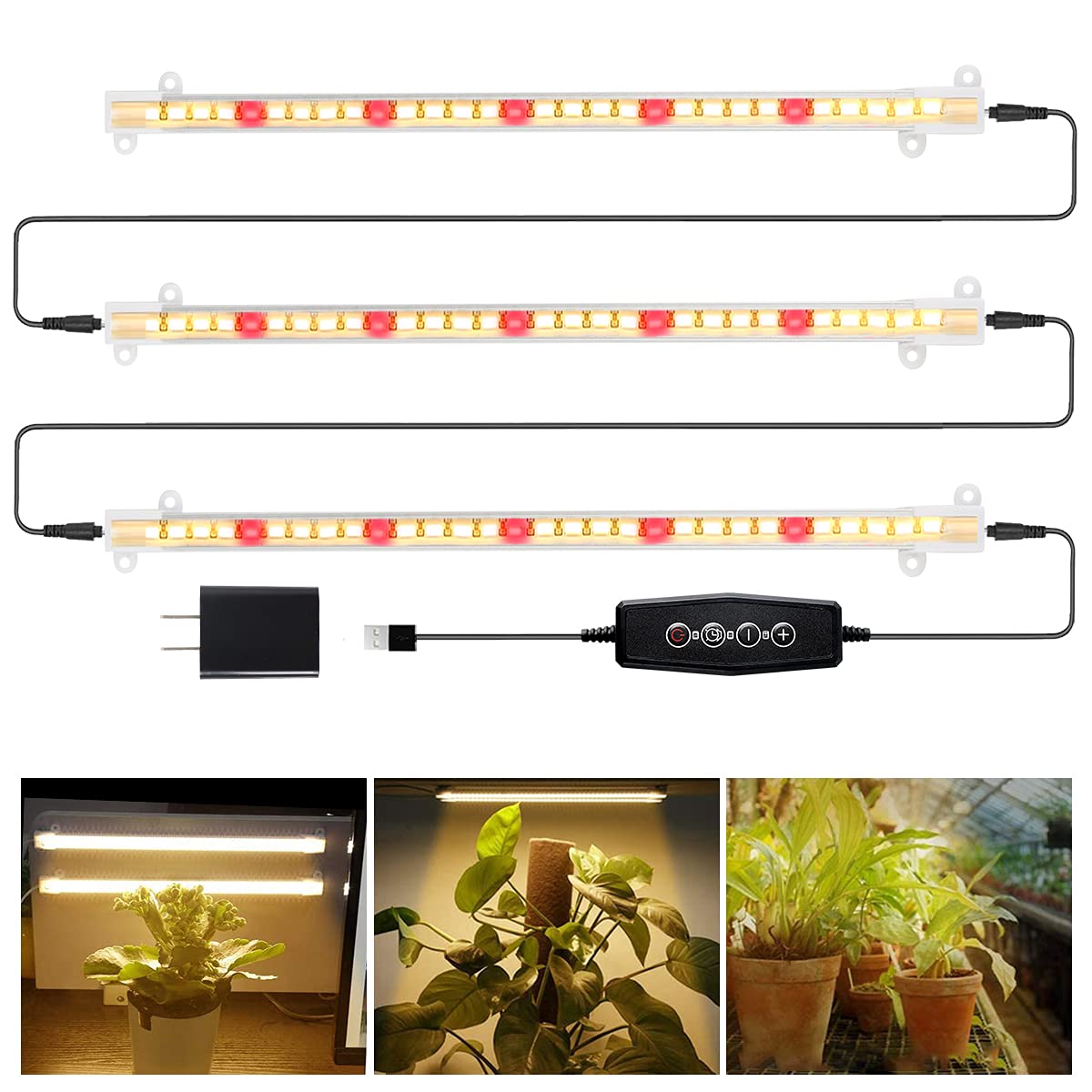 GYTF LED Grow Light Strips, 3500K 90-Bulb Full Spectrum Dimmable Plant Growing Lamp Bars with Auto ON/Off Timer for Indoor Plant