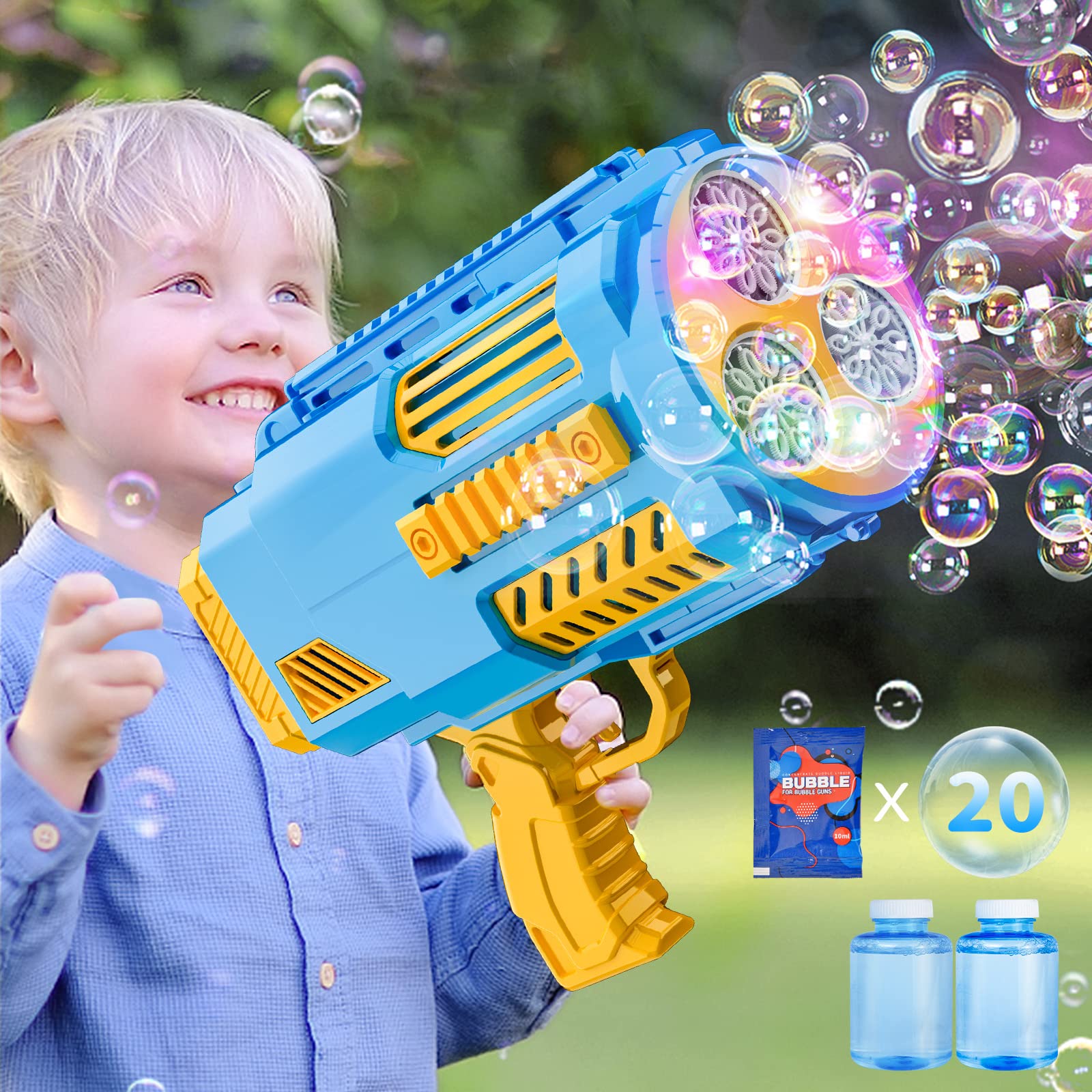 Pupu Pig Bubble Gun (No Dip) Automatic Bubble Machine with Lights & Built-in Bubble Solution, Bubble Blower Toys for 3 4 5 6 7 8
