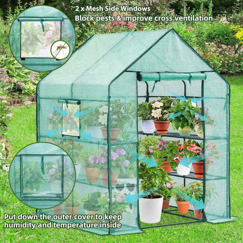 OHUHU Greenhouse for Outdoors with Screen Windows, Ohuhu Walk in Plant Greenhouses Heavy Duty with Durable PE Cover, 3 Tiers 12 Shelve