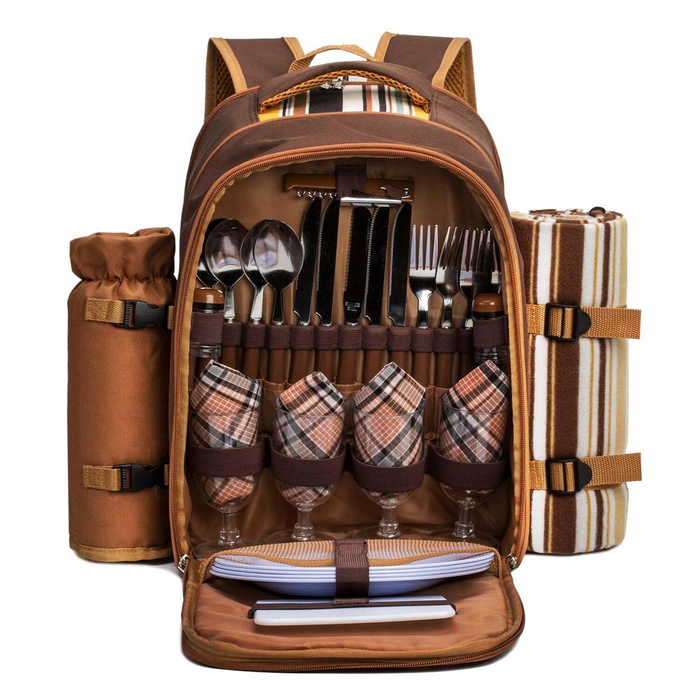 Apollo Walker Picnic Backpack Bag for 4 Person with cooler compartment,Wine Bag, Picnic Blanket(45x53),Best for Family and Lover