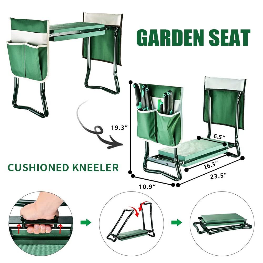 BDL Garden Kneeler and Seat, Upgraded Folding Garden Bench Stool Portable Garden Kneeler Sturdy Gardening Tools with 2 Free Tool