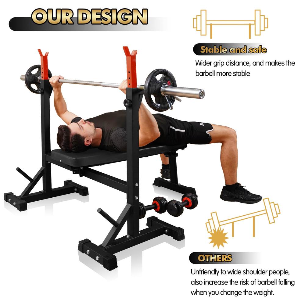 Canpa Bench Press, CANPA Olympic Weight Bench with Squat Rack Workout Bench Adjustable Barbell Rack Stand Strength Training Home Gym M