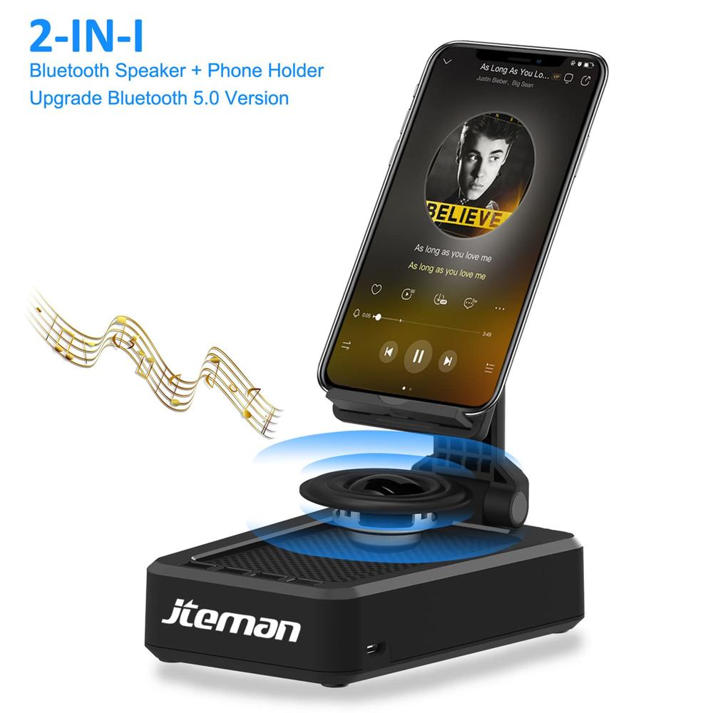 jteman Cell Phone Stand with Wireless Bluetooth Speaker and Anti-Slip Base HD Surround Sound Perfect for Home and Outdoors with Bluetoo