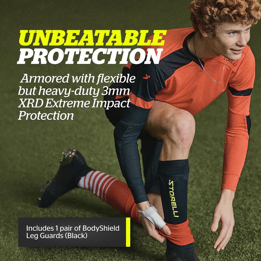 Storelli BodyShield Leg Guards | Protective Soccer Shin Guard Holders | Enhanced Lower Leg and Ankle Protection | Medium | Black