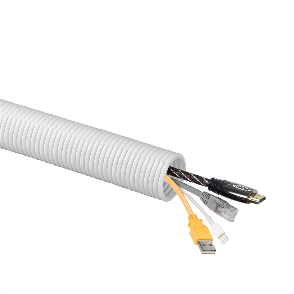 D-Line White 43in Cable Sleeve, Flexible Wire Protector Tubing, Split Electrical Conduit, Plastic PC Cable Management Tube, Cord