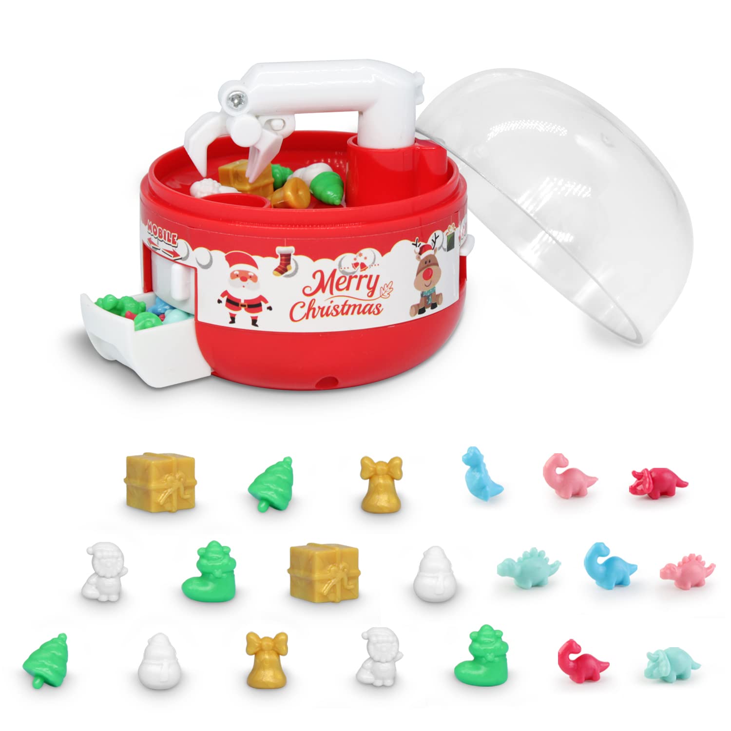 Uszeoka Mini Claw Machine for Kids,Christmas Red,24 Tiny Stuff prizes,Dinosaur Toys Claw Machine prizes,Miniature Toys for Kids,Birthday