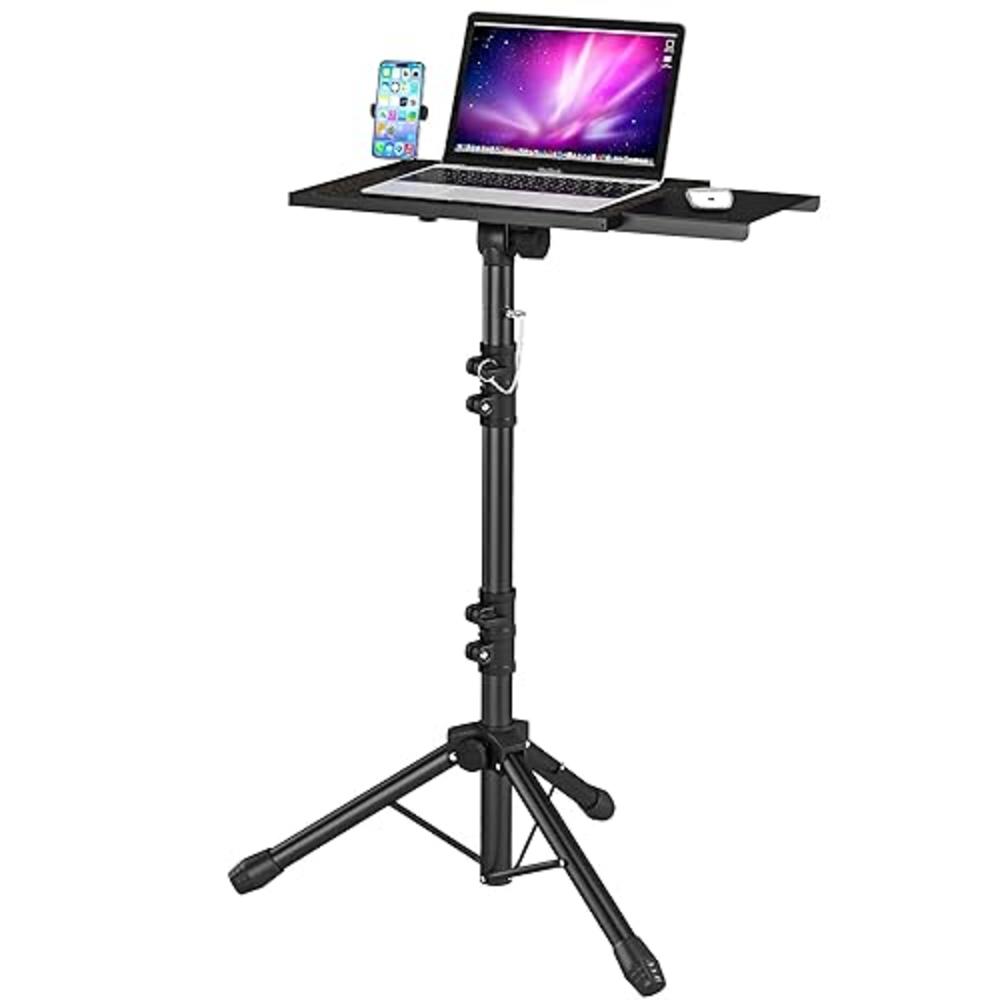 DECOSIS Projector Stand Tripod with Removable Mouse Tray, Adjustable Laptop Tripod Stand from 23.5"-46.5" with Gooseneck Phone H