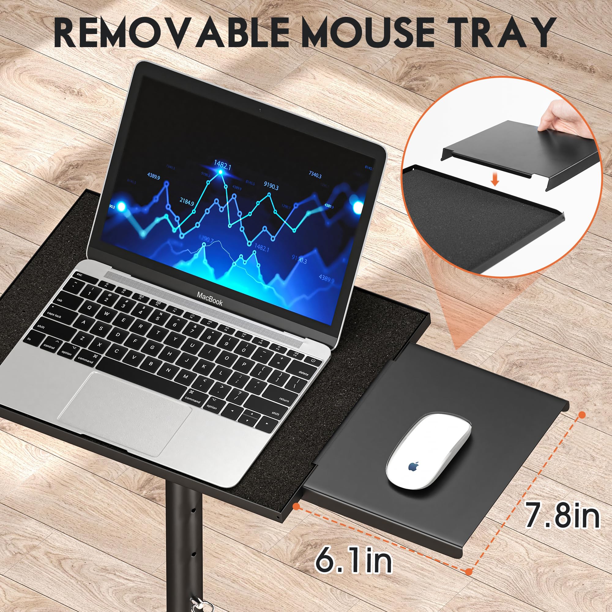 DECOSIS Projector Stand Tripod with Removable Mouse Tray, Adjustable Laptop Tripod Stand from 23.5"-46.5" with Gooseneck Phone H