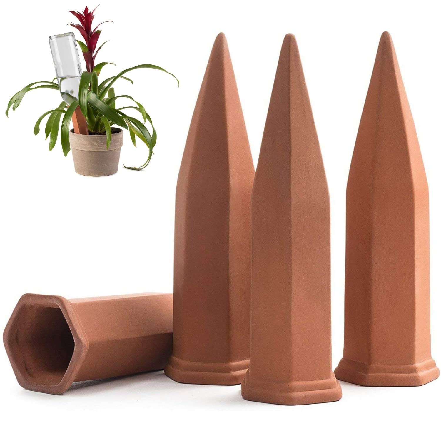 Modern Innovations Ceramic Terracotta Self Watering Spikes (4 Pack) Vacation Automatic Plant Waterer Devices, Indoor/Outdoor Pla