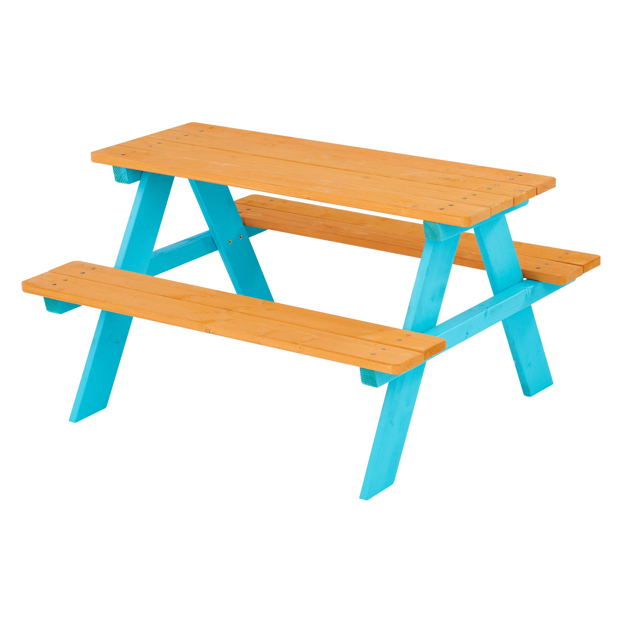 Teamson Kids - Wooden Outdoor Child Children Kids Picnic Table & Chair Bench Set - Brown/Aqua