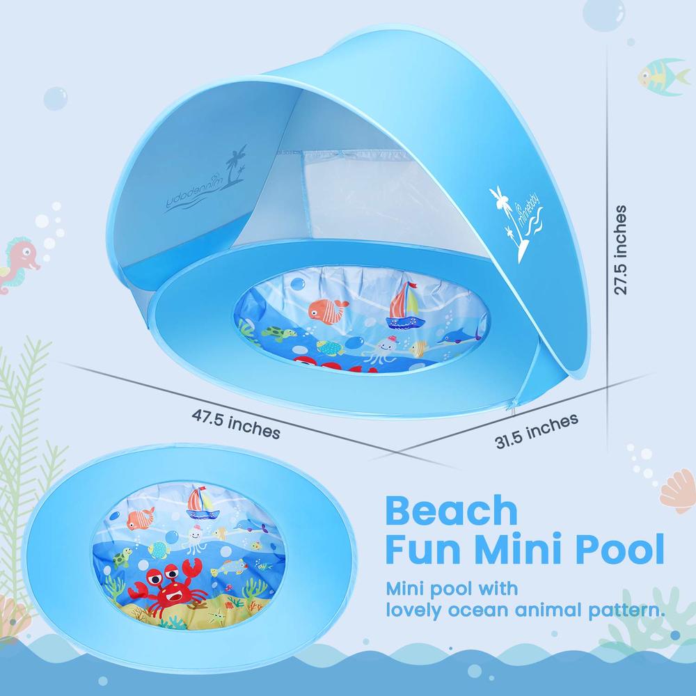 Minne Baby Baby Beach Tent with Pool, UPF50+ Pop Up Shade Tent for Infant, Baby Beach Sun Shade Pool with UV Protection, Blue