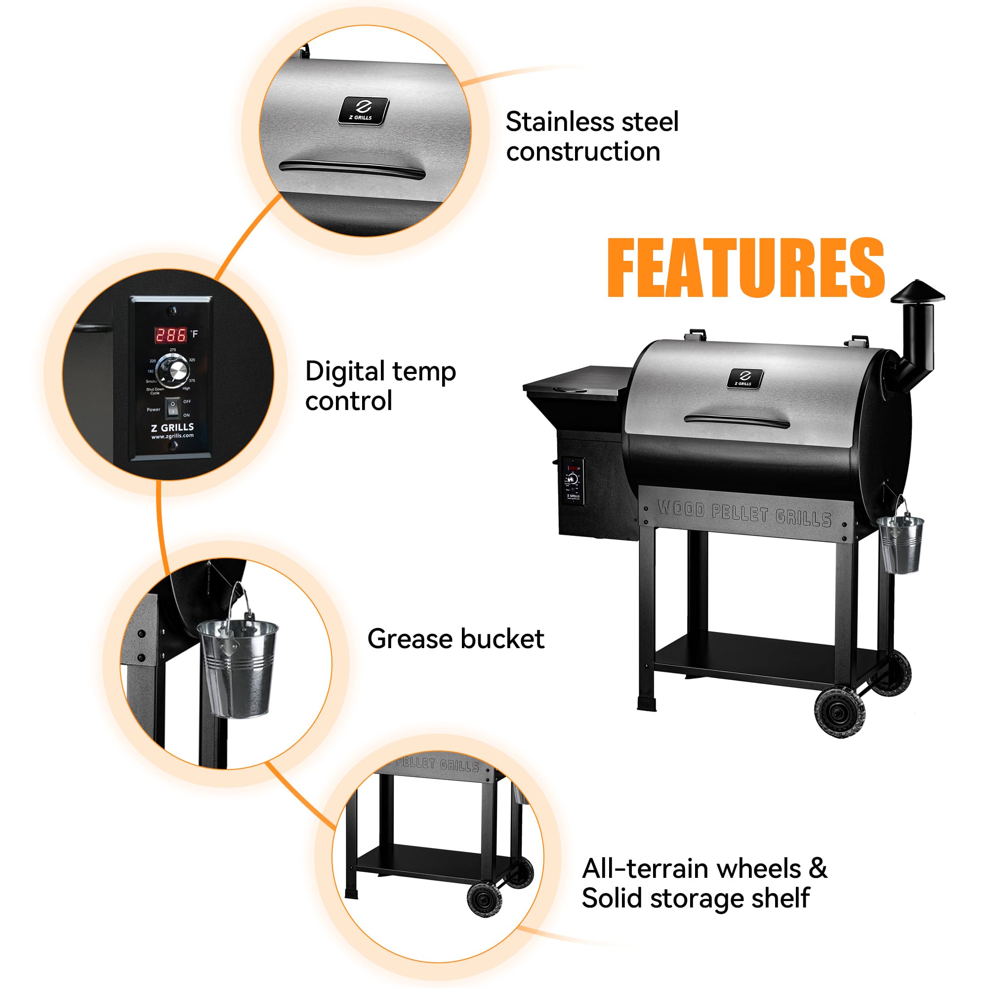 Z GRILLS Wood Pellet Smoker Grill, 8 in 1 BBQ Grill with Auto Temperature Control, 697 sq in Cooking Area for Backyard, Patio an