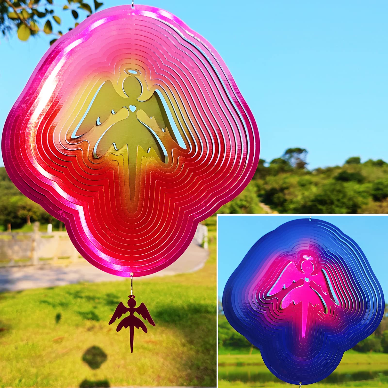 DJUAN Angel Wind Spinners for Yard and Garden Decor Angel Gifts for Women Wind Spinner Outdoor Metal Large Colorful Angels Figur
