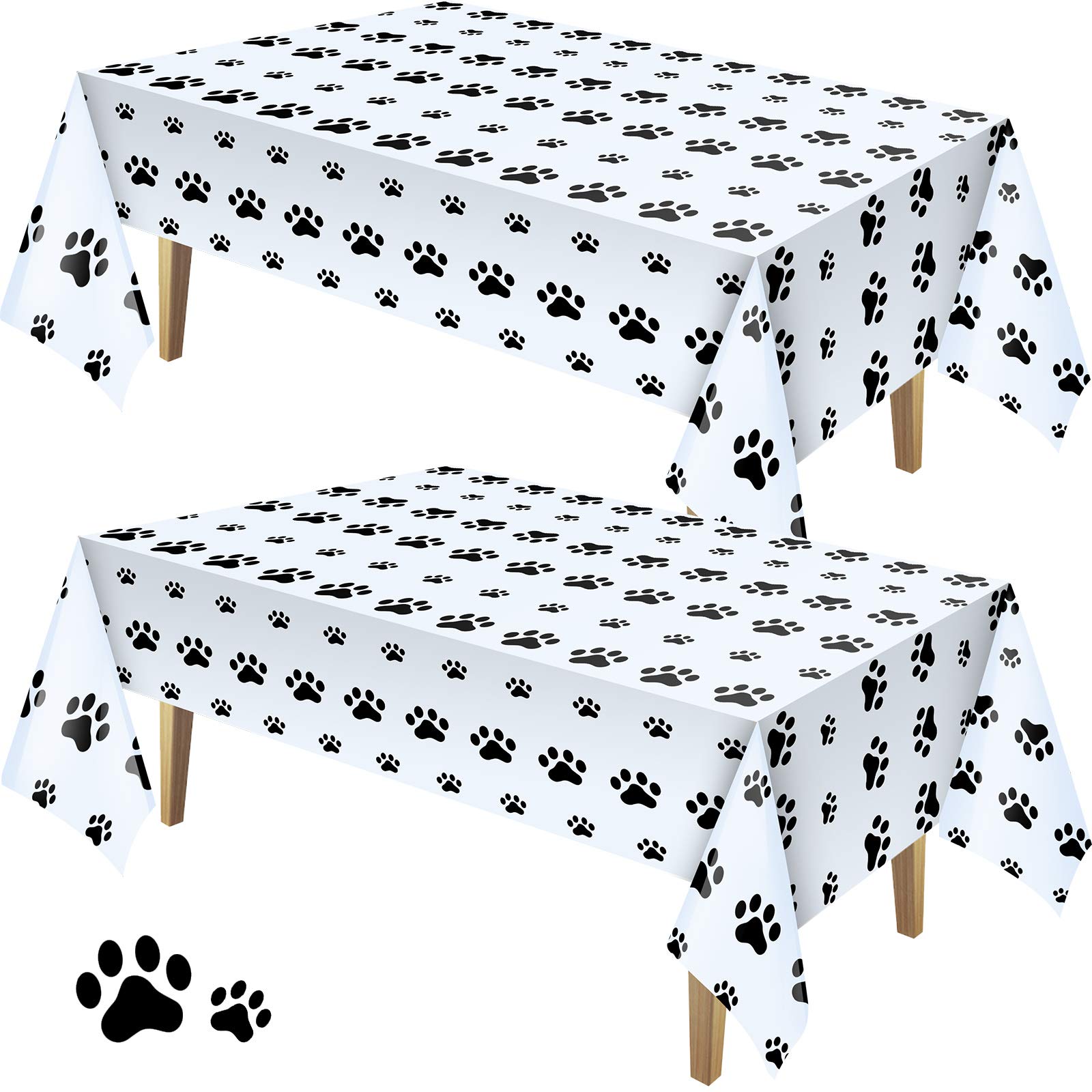 Tatuo 2 Pieces Puppy Paw Print Plastic Tablecloth Disposable Table Cover Puppy Themed Birthday Party Decorations for Dog Party Supplie