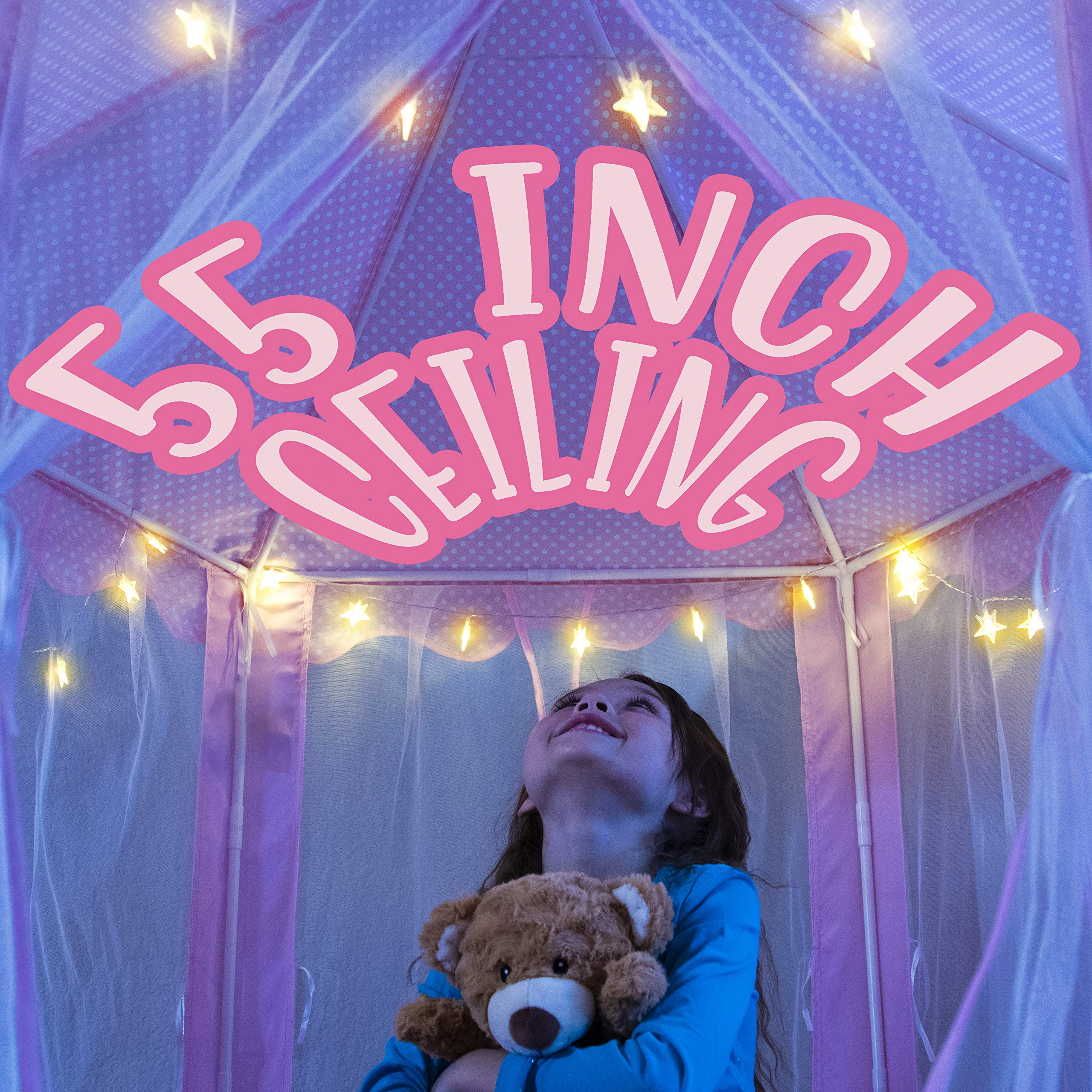 FoxPrint Castle Princess Tents for Little Girls with Lights, Soft Fairy Star Lighting for Indoor and Outdoor Play, Quick 55” x 5