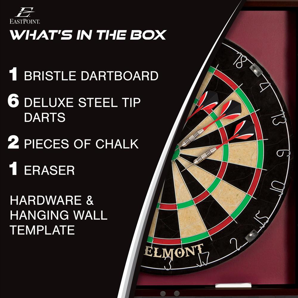 EastPoint Sports Belmont Official Size Dart Board Cabinet Set - Easy-Assembly & Complete with 6 Deluxe Steel Tip Darts and Acces