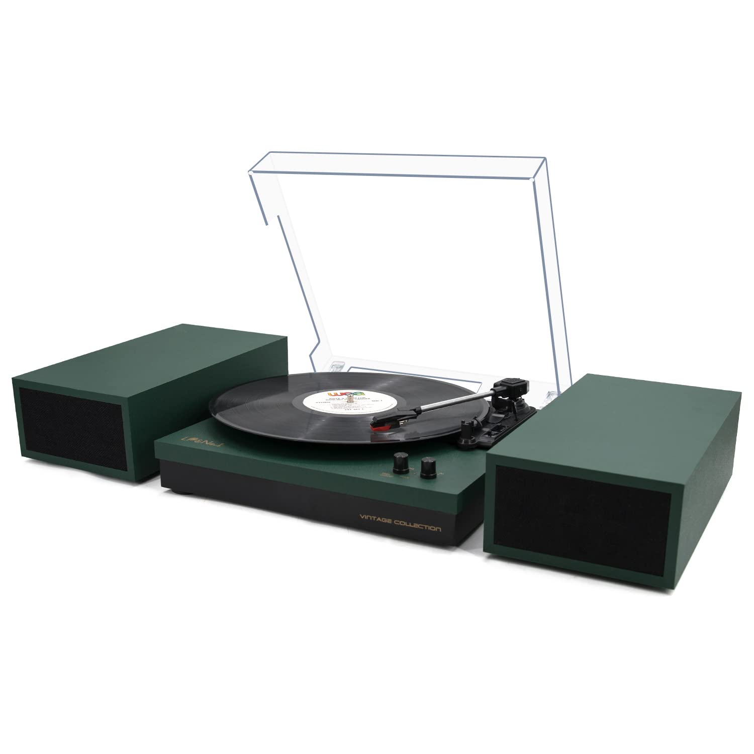 LP&No.1 Bluetooth Turntable with Stereo Bookshelf Speakers, Retro Record Player with Wireless Playback, 3 Speed Belt-Drive Vinta
