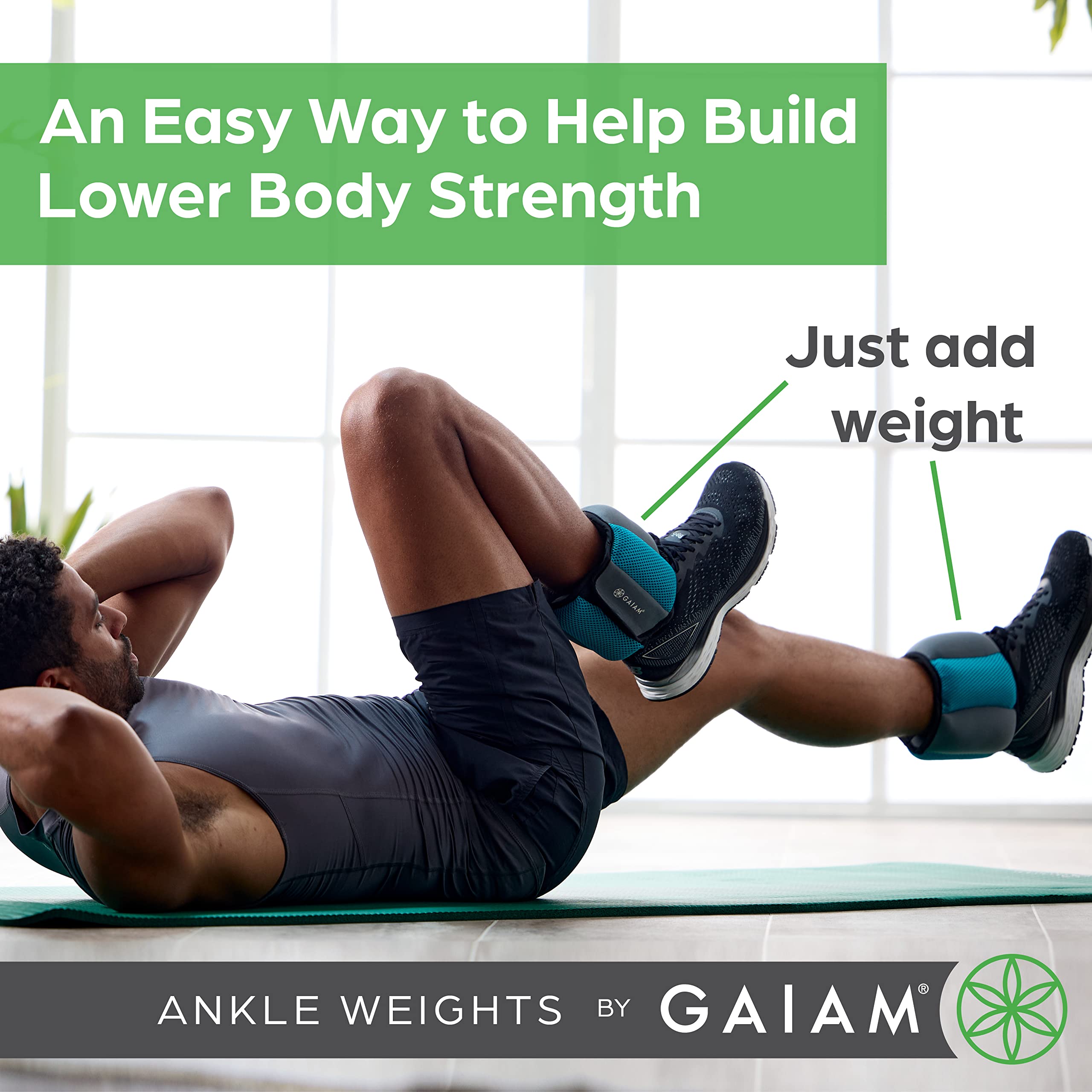 Gaiam Ankle Weights Strength Training Weight Sets For Women & Men With Adjustable Straps - Walking, Running, Pilates, Yoga, Danc