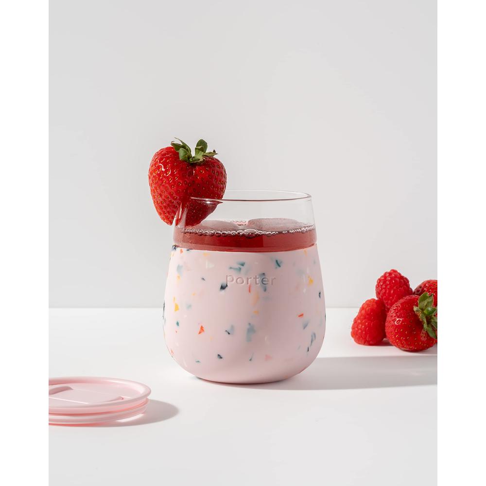 W&P Porter Wine Cocktail Glass w/Protective Silicone Sleeve Terrazzo Blush 15 Ounces On-the-Go Reusable Portable Dishwasher Safe