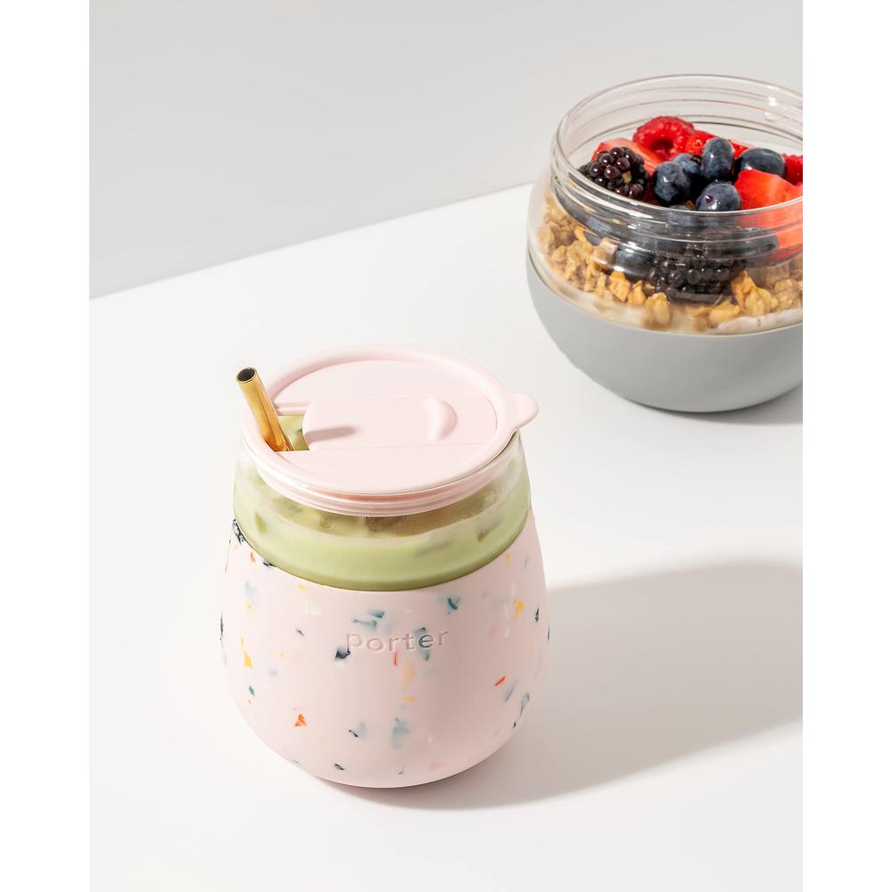 W&P Porter Wine Cocktail Glass w/Protective Silicone Sleeve Terrazzo Blush 15 Ounces On-the-Go Reusable Portable Dishwasher Safe