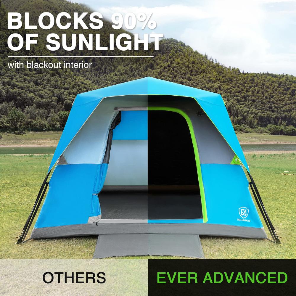 EVER ADVANCED 6 Person Blackout Camping Tent Instant Cabin Tents for Family with Rainfly, 60s Easy Setup, Water-Resistant, Blue