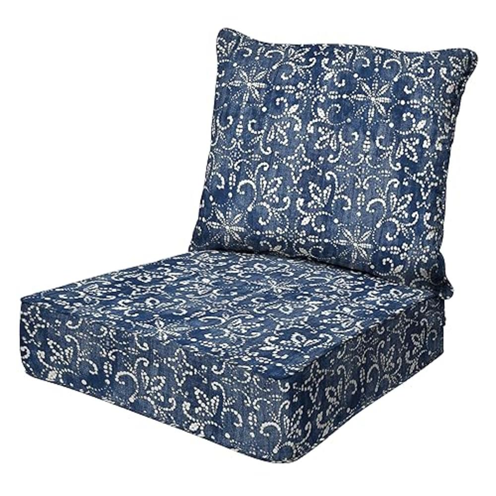 Honeycomb Outdoor Boheme Indigo Deep Seating Patio Cushion Set: Resilient Foam Filling, Weather Resistant and Stylish Set, Seat: