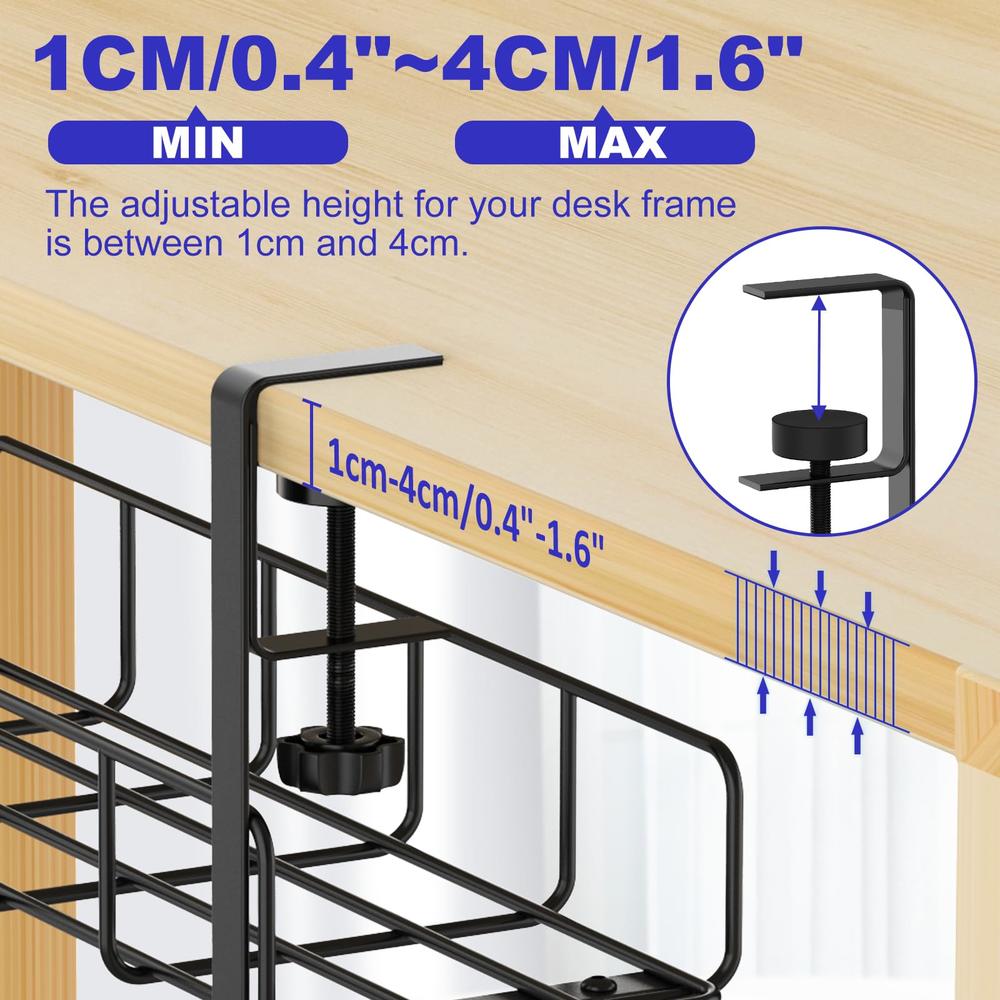 Reflying Under Desk Cable Management Tray, 15.7'' No Drill Steel Desk Cable Organizers, Wire Management Tray Cable Management Rack, Desk 