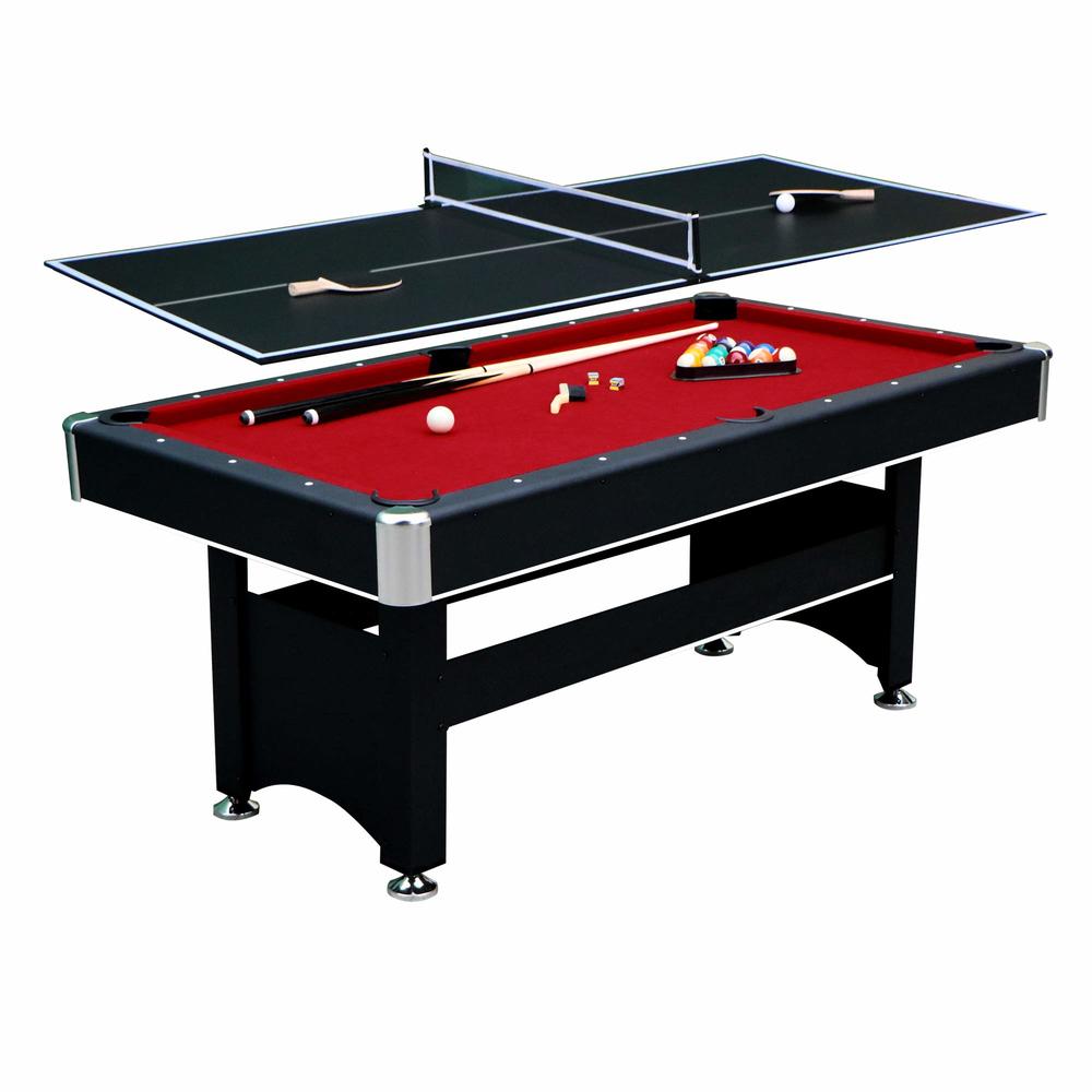 Hathaway&#153; Spartan 6-ft Pool Table with Table Tennis Top - Black with Red Felt