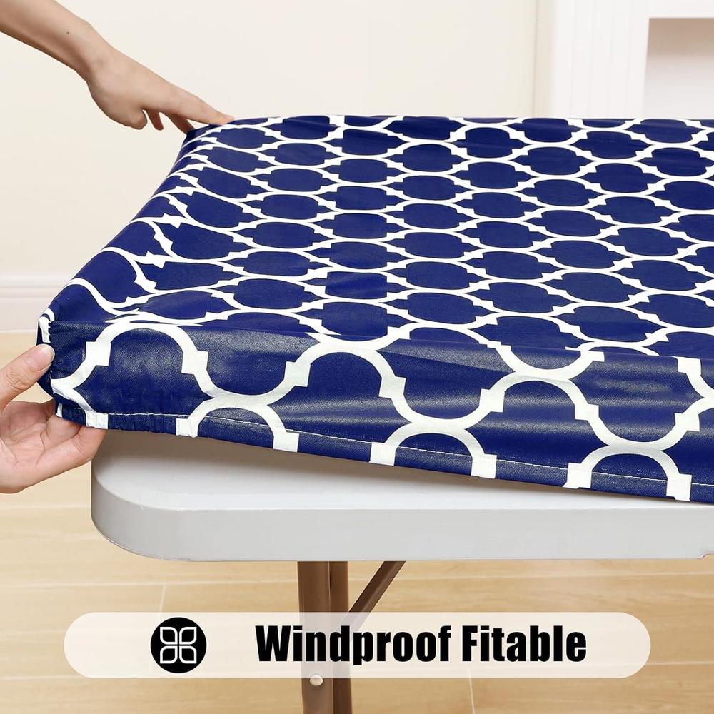 smiry Rectangle Tablecloth, Waterproof Elastic Fitted Table Covers for 6 Foot Tables, Wipeable Flannel Backed Vinyl Tablecloths 
