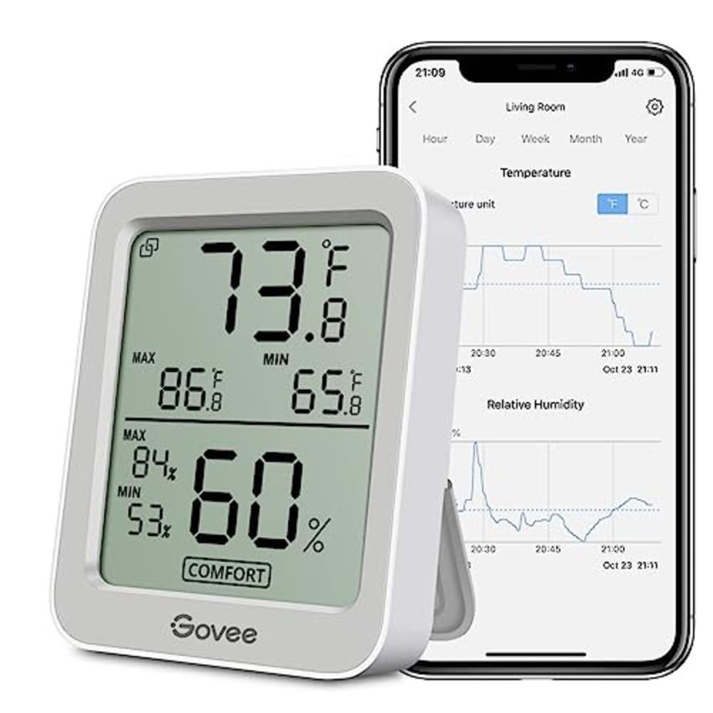 Govee Bluetooth Digital Hygrometer Indoor Thermometer, Room Humidity and Temperature Sensor Gauge with Remote App Monitoring, La