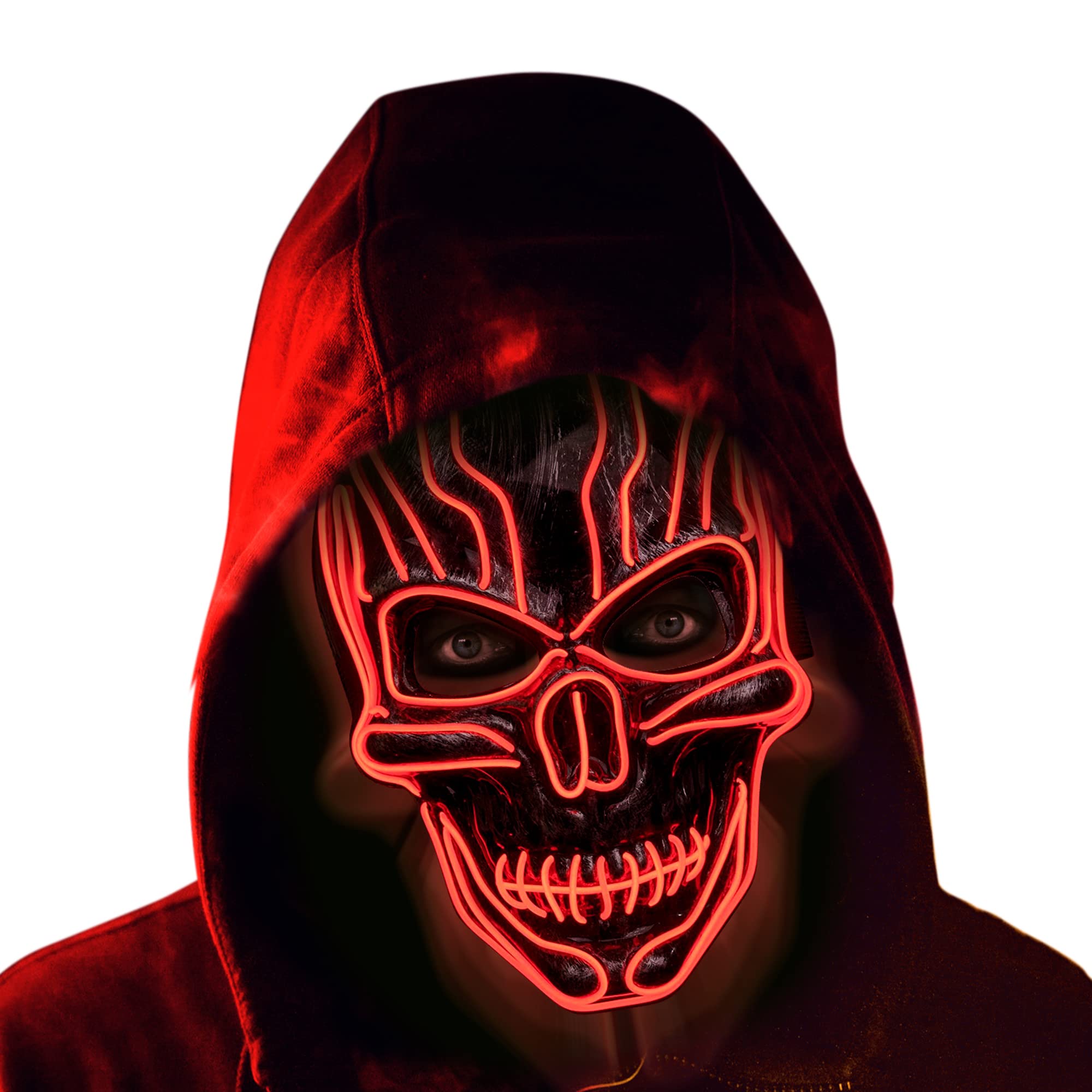 ILEBYGO LED Halloween Light Up Mask Purge Mask Scary Mask with EL Wire 3 Flashing-Modes for Halloween Festival, Party, Cos Play