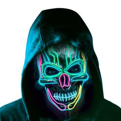 ILEBYGO LED Halloween Mask Light Up Scary Mask Purge Mask with EL Wire 3 Flashing-Modes for Halloween Festival, Party, Cos Play