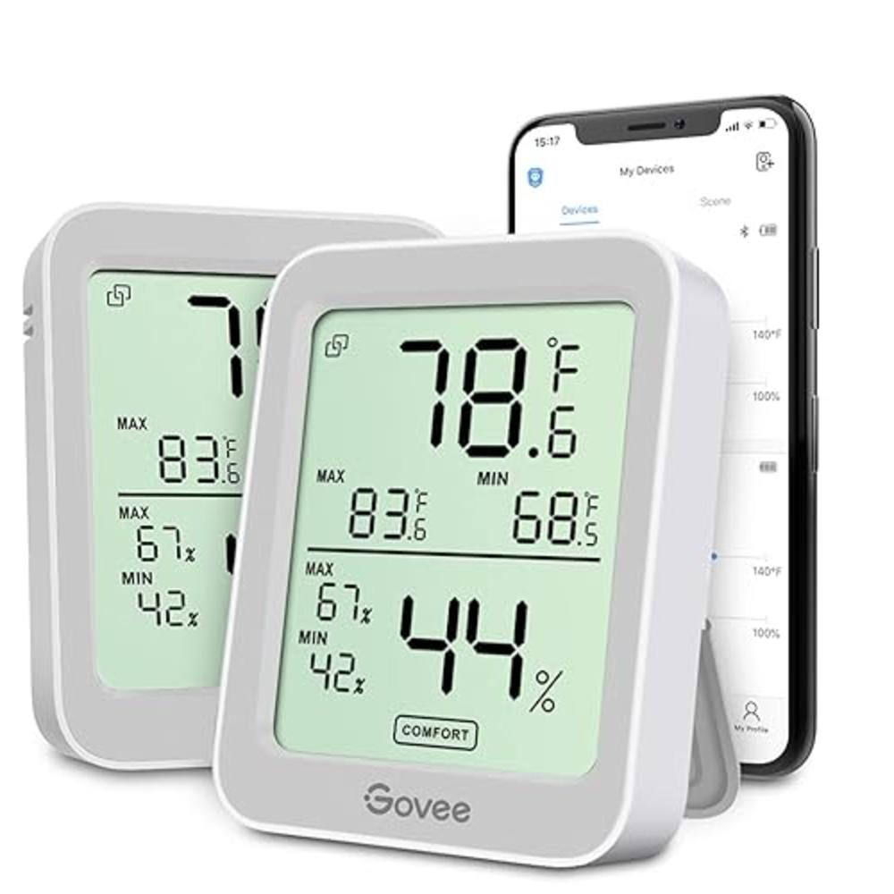 Govee Indoor Hygrometer Thermometer 2 Pack, Humidity Temperature Gauge with Large LCD Display, Notification Alert with Max Min R