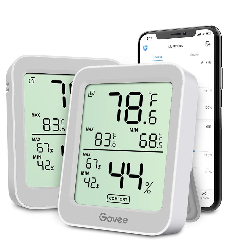 Govee Indoor Hygrometer Thermometer 2 Pack, Humidity Temperature Gauge with Large LCD Display, Notification Alert with Max Min R