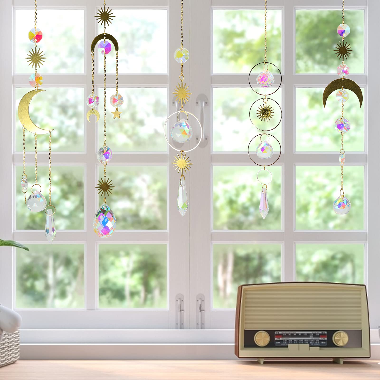 ilclviz 6Pieces Colorful Crystals Suncatcher Hanging Sun Catcher with Chain Pendant Ornament Crystal Balls for Window Home Garden Christ